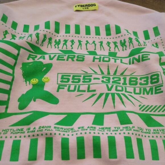 Y2K Cyberdog London Ravers Hotline Women's Small Tech Pastel Pink Swifties - Picture 2 of 6